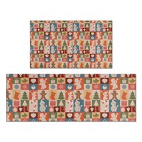 Multicolor Christmas Icon Pattern Kitchen Rugs Sets Of 2,Anti Fatigue Kitchen Mat Rugs Non Slip Washable,Decorative Kitchen Floor Mats for Kitchen,Sink,Laundry,17"x30" 17"x47"