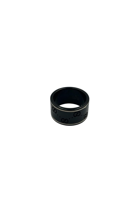 Pre-Owned Gucci GG Icon Ring, Ceramic, Black, Men's