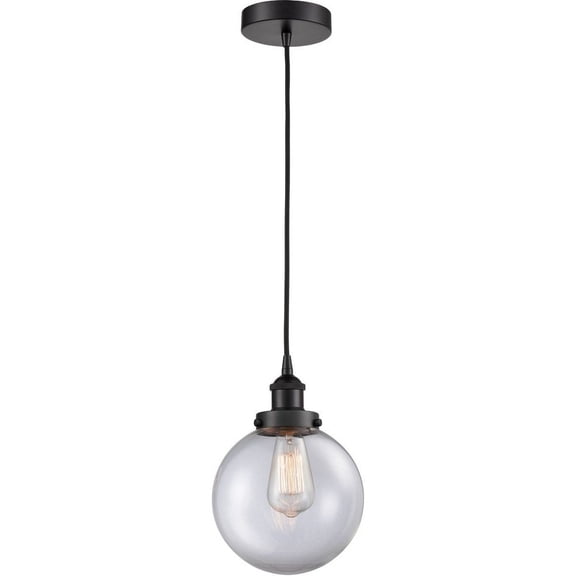 616-1PH-BK-G202-8 Innovations Lighting Beacon - 1 Light Mini Pendant In Industrial Style-11.5 Inches Tall and 8 Inches Wide-Matte Black Finish-Clear