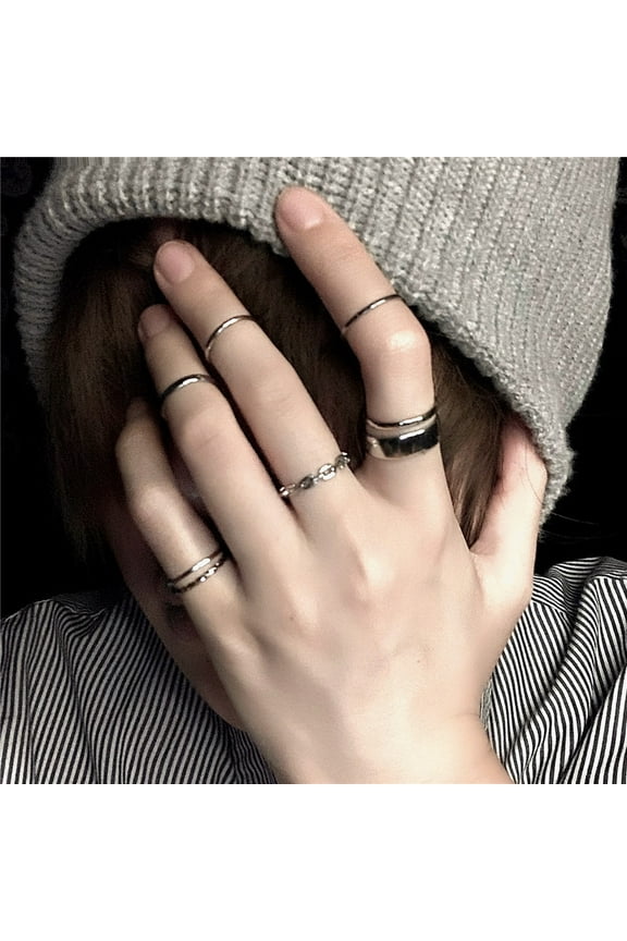 7Pcs/set Women Knuckle Rings Geometric Opening Adjustable Hip Hop Stackable Finger Rings for Party Club Cosplay