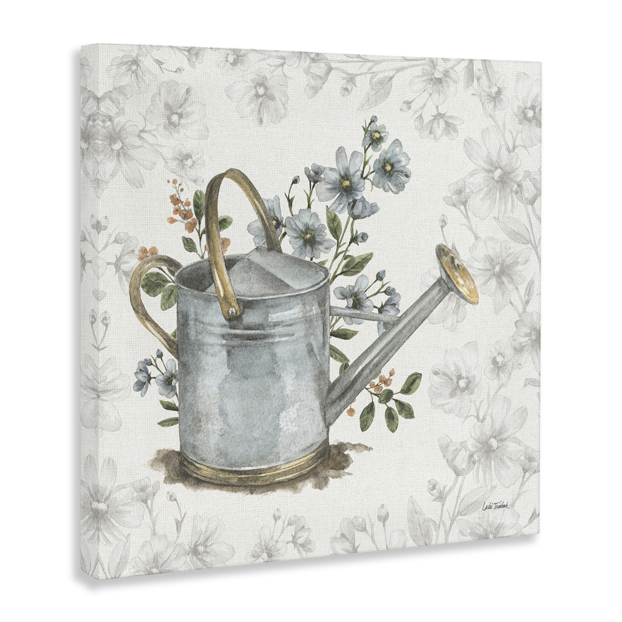 Stupell Industries Floral Watering Can Botanical & Floral Painting Gallery Wrapped Canvas Art Print Wall Art, 17 x 17