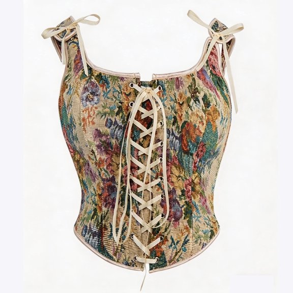 Zzjniupiyyds 1 Pcs Women Renaissance Corset Top, Vintage Floral Boned Bustier with Lace Up Back, Overbust Corset for Party White Size XL