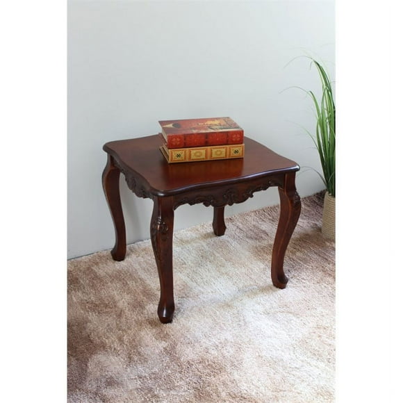 Pemberly Row Square Carved End Table in Walnut Stain