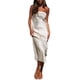 thumbnail image 2 of Txlixc Vestido con Hombros Descubiertos para Mujer, Color sólido Sin Espalda Correa elástica Superficie de Seda Una Pieza Elegante Vestido Largo de una Pieza Txlixc  Casual, 2 of 6