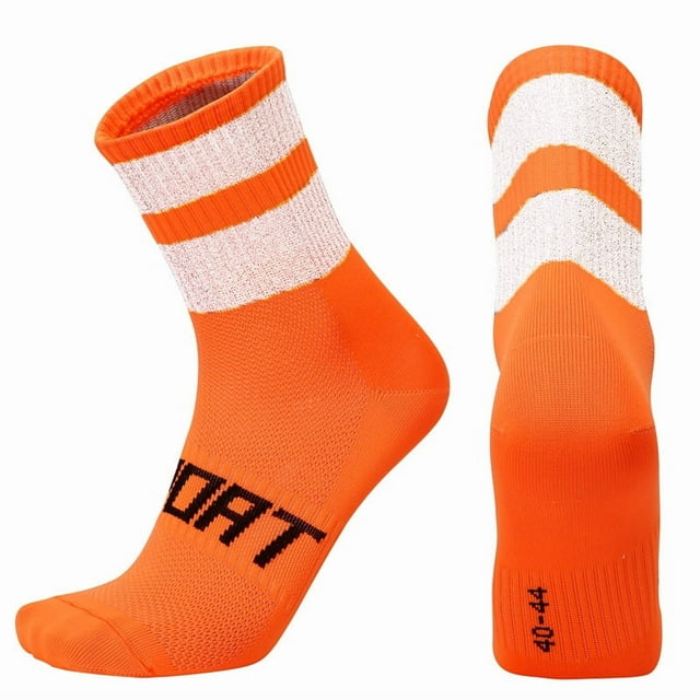 Cotton Reflective Cycling Socks High-Visibility Breathable Athletic Socks Bike Riding Running Socks for Men and Women Orange