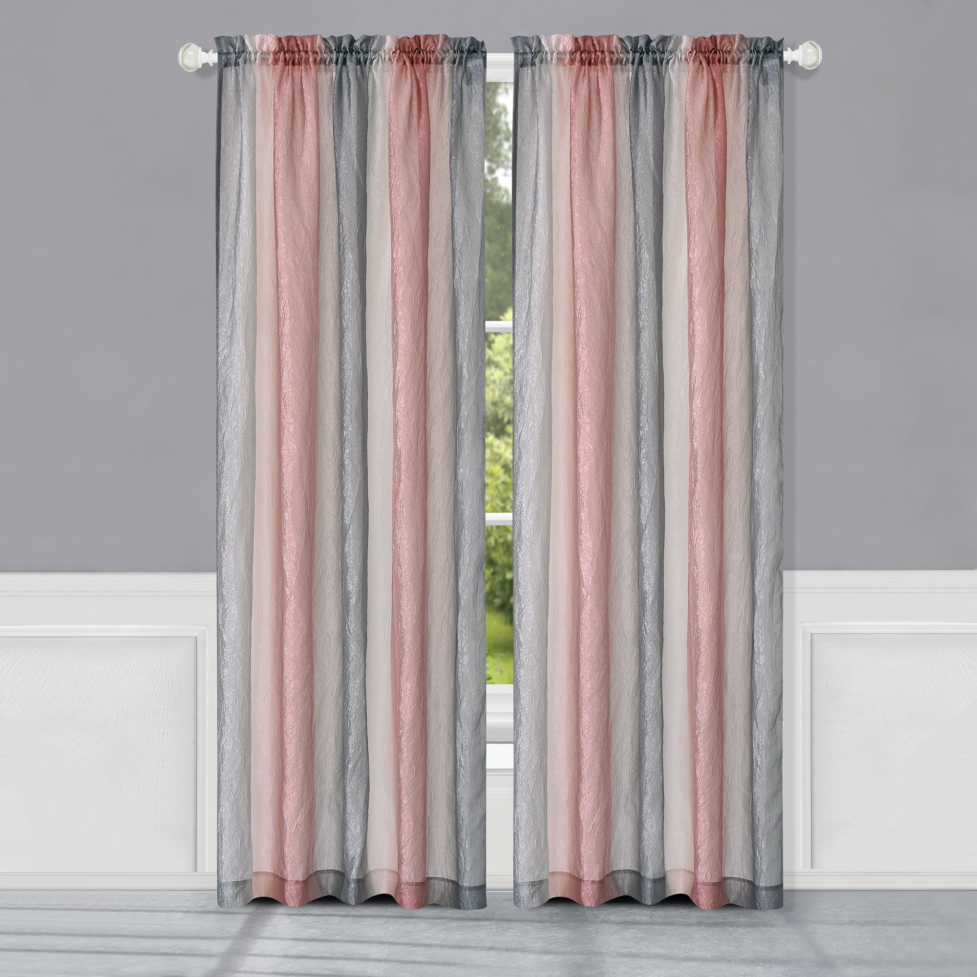 Sandstone Striped Modern Semi-Sheer Light Filtering Window Curtain Drape Set 