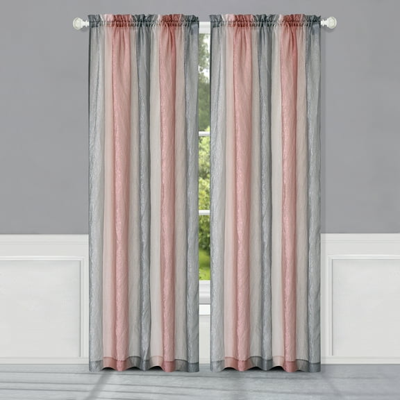 Ombre Blush Striped Modern Window Curtain Panel: 50" x 84", Rod Pocket Panel