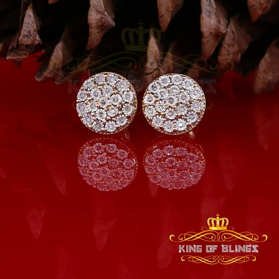 King of Bling's 0.15ct Diamond 925 Sterling Silver Yellow For Men's / Women's circle Earrings