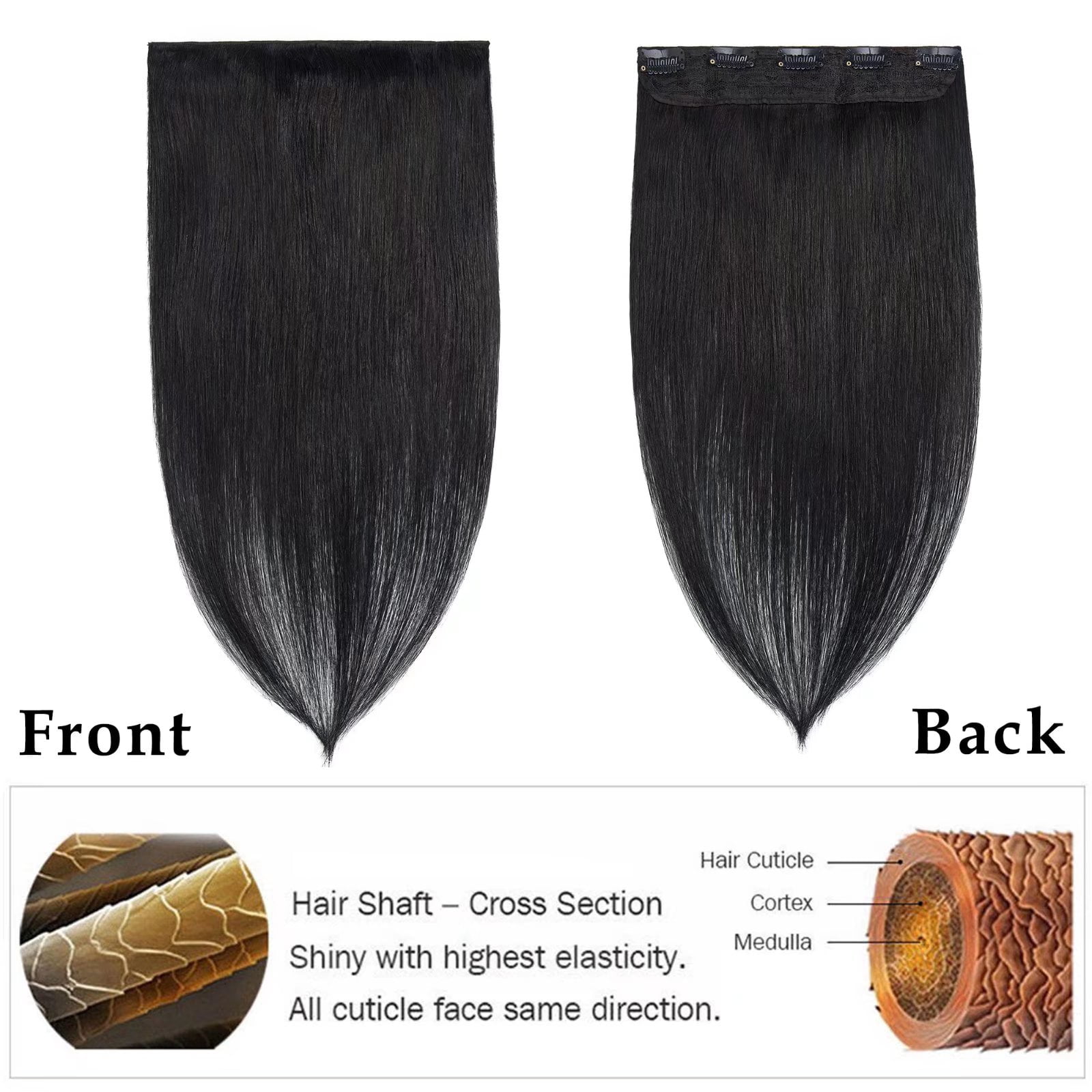 MY-LADY 10''-24'' 5 Clips in Human Hair Extensions Thick Real Natural Hair Pieces 100% Full Head Remy Hair 10inch #01 Jet Black（Thin）