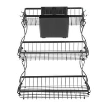 3-Tier Fruit Basket Stand, Kitchen Countertop Storage Organizer with Banana Hanger, Metal Wire Holder for Fruits Vegetables