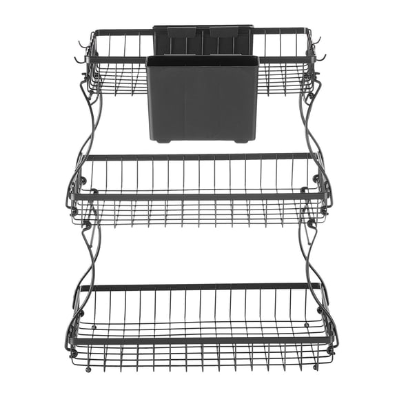 3-Tier Fruit Basket Stand, Kitchen Countertop Storage Organizer with Banana Hanger, Metal Wire Holder for Fruits Vegetables