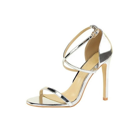 

Daeful Womens High Heels Ankle Strap Heeled Sandals Open Toe Dress Sandal Sexy Stiletto Pumps Shoes Women Lightweight Silver 11cm 7.5