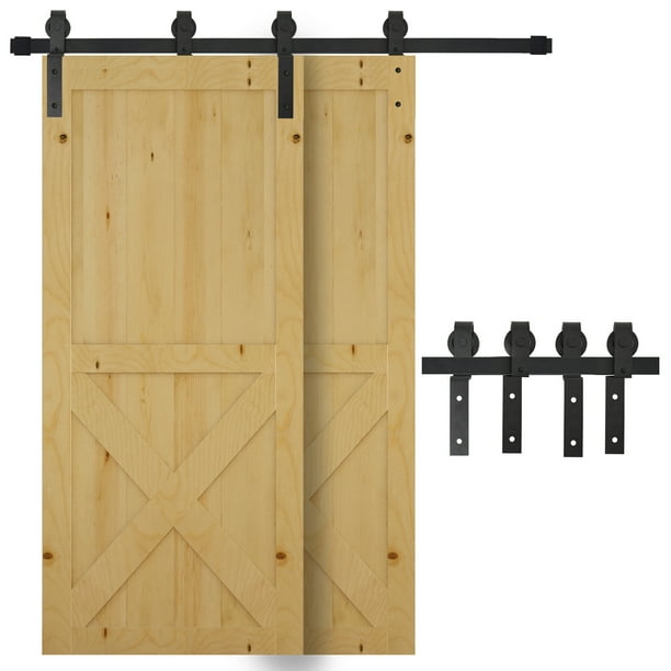 Homcom 6 6ft Carbon Steel Sliding Barn Door Kits Hardware Closet Set Track System For Double Wooden Industrial Wheel Style Roller Com Homcom 6 6ft Carbon Steel Sliding Barn, Dual Track Sliding Barn Doors