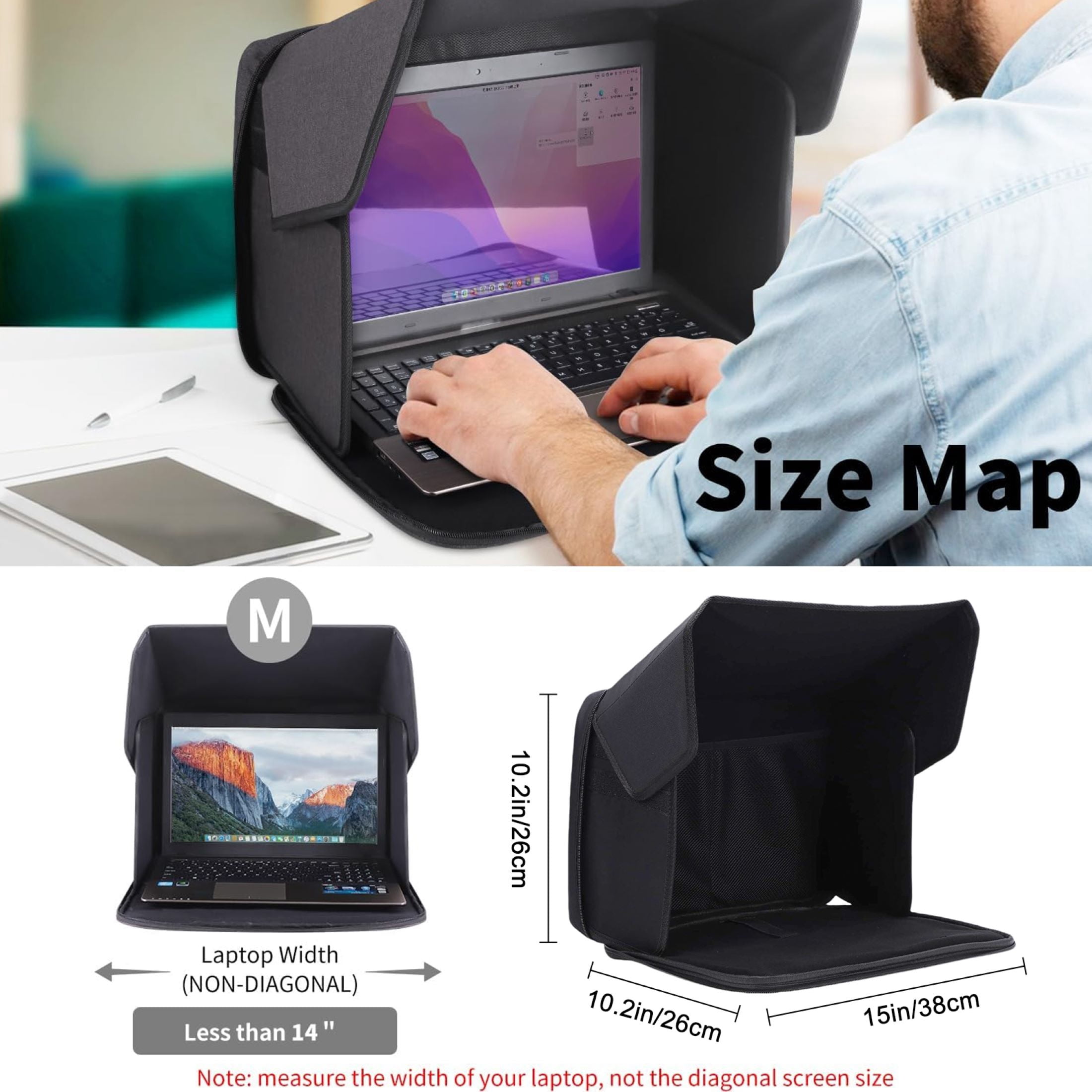 Laptop Sun Visor, EEEkit 12–14 inch Laptop Sleeve Sun Shade Bag, Foldable Hard Shell Protective Case for Outdoor Work