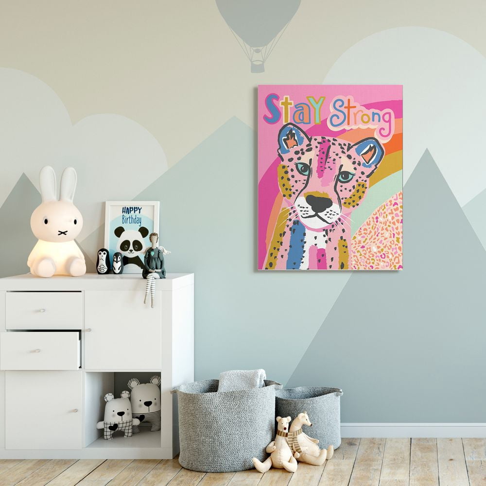 Stupell Industries Vibrant Colored Cheetah with Stay Strong Quote Designed by Lisa Whitebutton