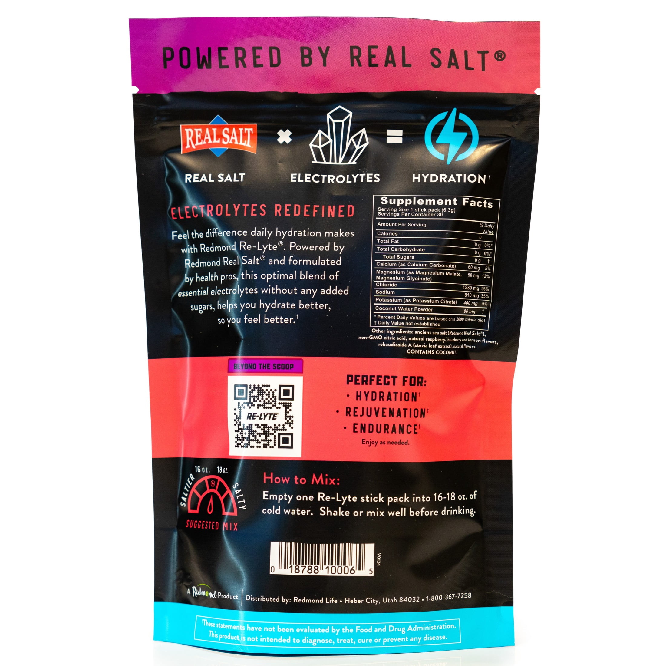 Redmond Re-Lyte® Hydration Drink Mix (Mixed Berry), 30 Stick Packs