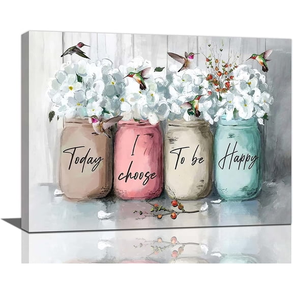 Hydrangea Bathroom Wall Art Farmhouse Flower Hummingbird Pictures Floral Bathroom Wall Decor Flower Bathroom Canvas Prints Painting Decorations Framed Artwork for Bathroom Bedroom 20"x16"