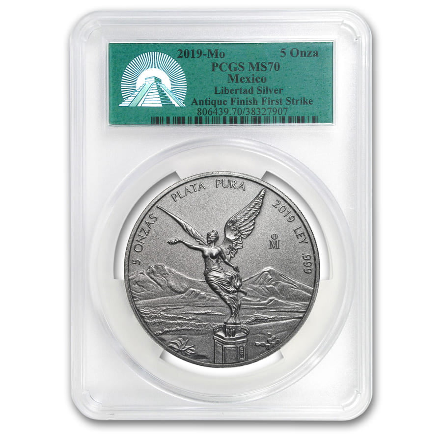 2019-Mo Onza Mexico Silver Libertad .999 Silver Coin PCGS MS70 FS Flag Label 