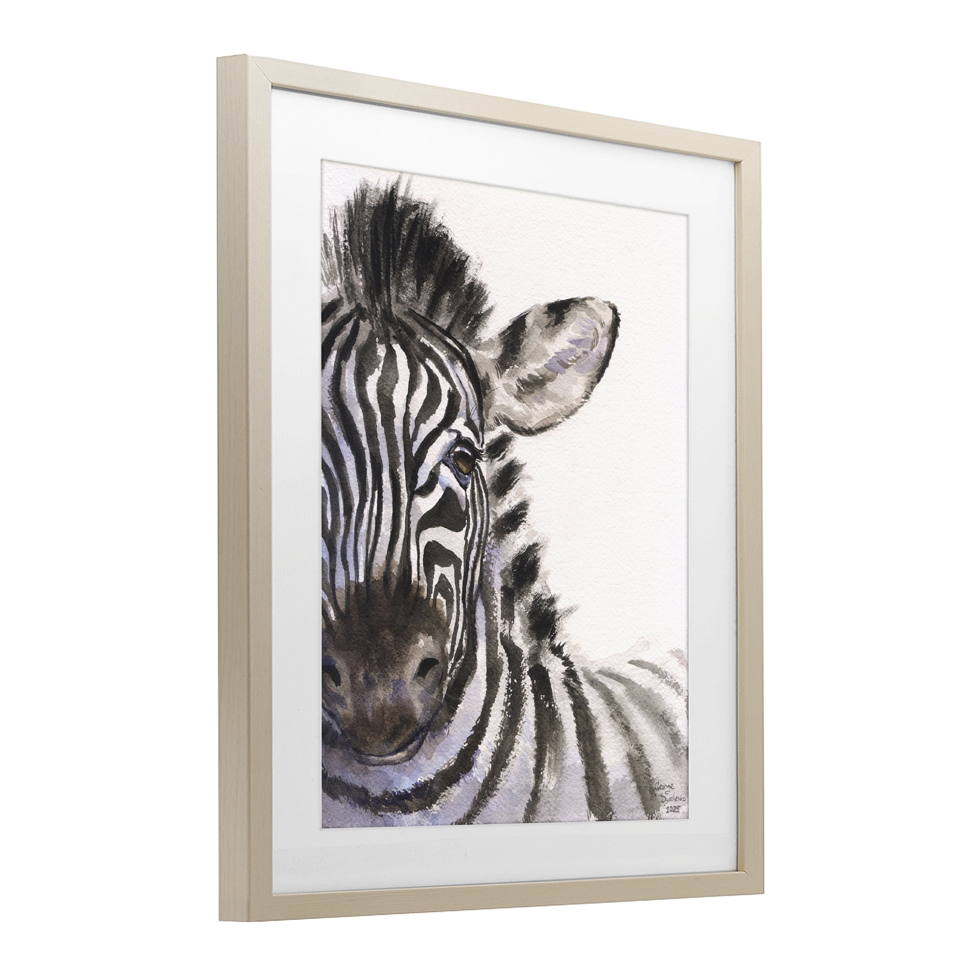 Stupell Industries Zebra Portrait on White Birch Framed Print Under Glass, design by George Dyachenko