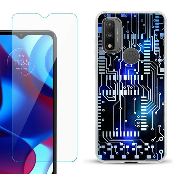 Slim-Fit Gel TPU Phone Case for Motorola Moto G Pure, with Tempered Glass Screen Protector, by OneToughShield ® - Cosmos Circuit