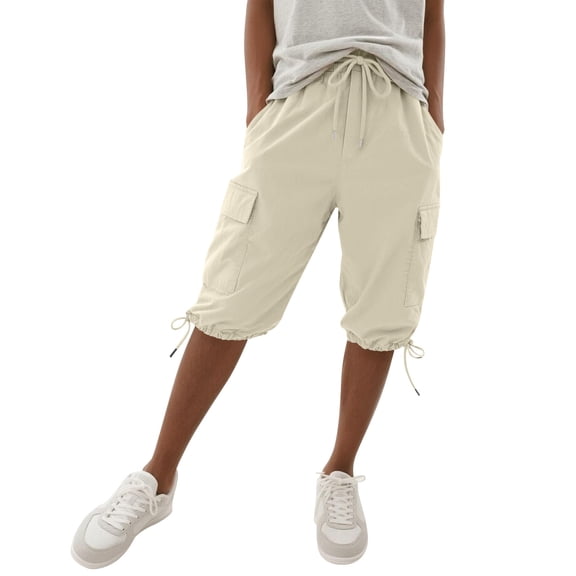 Kvture Capri Pants for Women Summer Cargo Capris Hiking Cropped Pants Bermuda Shorts Utility Casual Holiday Knee Length Bottoms Beige Pant XXL