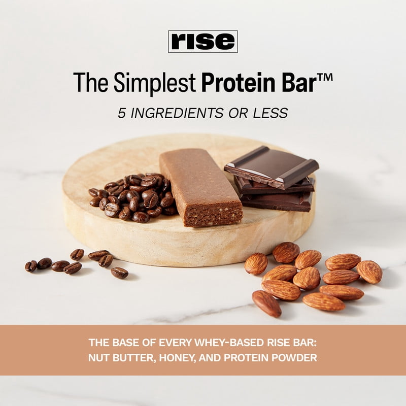 Rise Whey Protein Bars - Mocha Almond | Breakfast Bar & Protein Snack 15g Protein 4g Fiber Just 5 Whole Food Ingredients Gluten-Free Soy Free (12 Count)