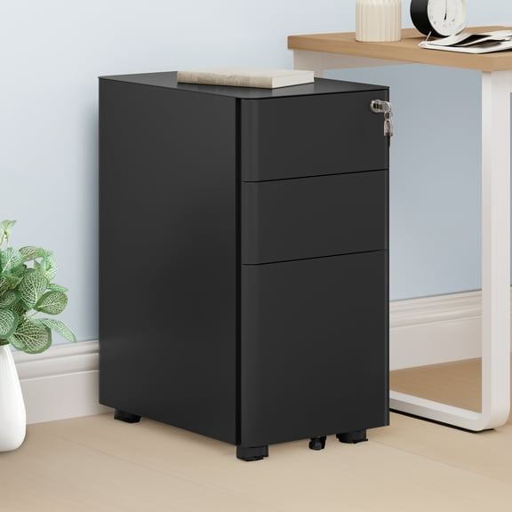 Uforic 3-Drawer Metal Office Filing Cabinet, Compact Portable and Secure File Storage Solution with Keys, Pre-Assembled for A4, Letter, and Legal Documents (Black)