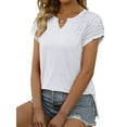 thumbnail image 2 of Minnieouse Verano plisado manga corta Color sólido empalme cuello en V camiseta Casual básico Tops camisas femeninas camisetas diarias para Prendas para la parte del cuerpo Blanco L, 2 of 6