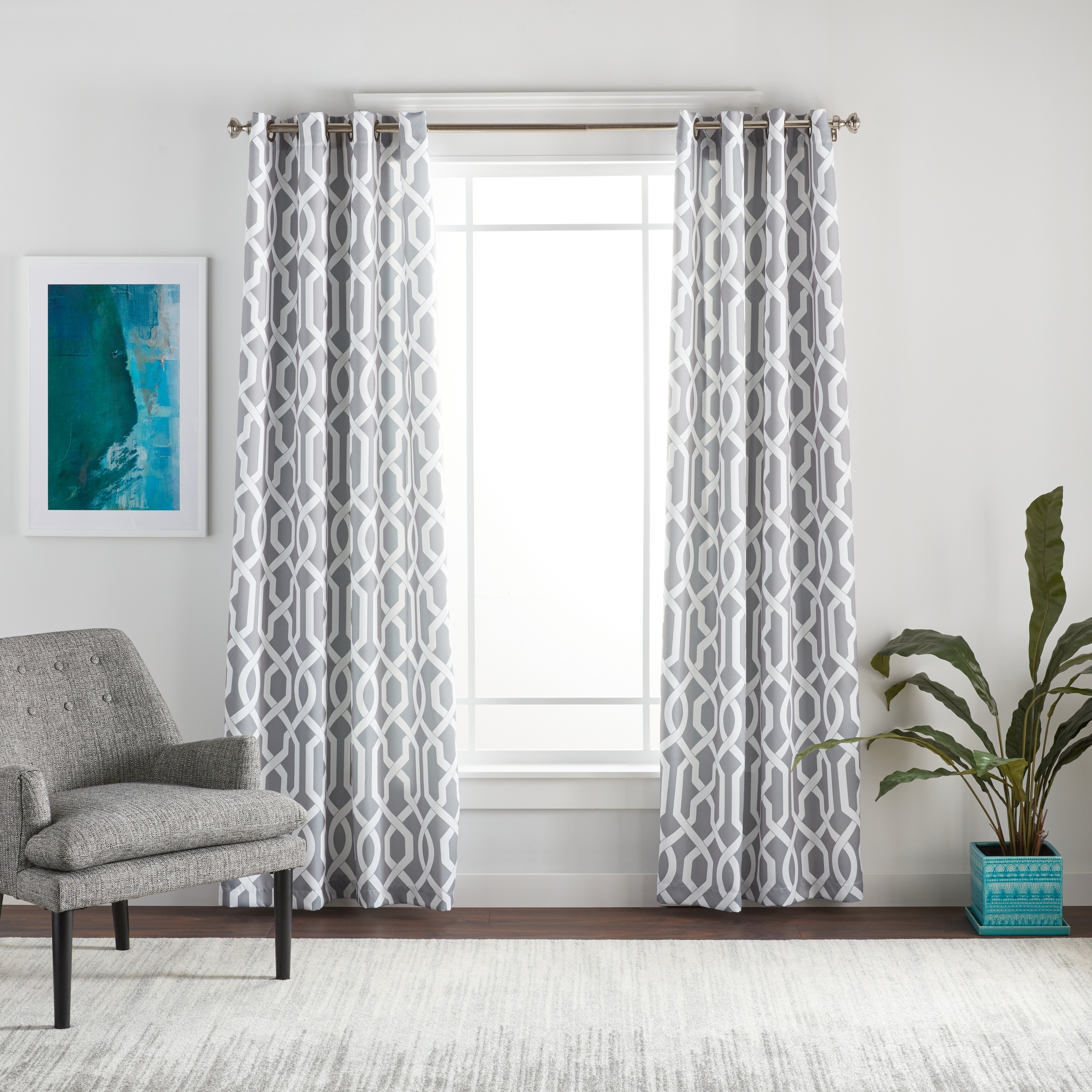 Edward Trellis Room Darkening Window Curtain Gray Set 52x84