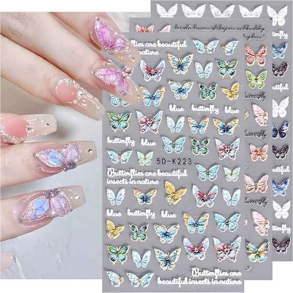 ACDANC Butterfly Nails Art Stickers Decals, Self-Adhesive Nail Art Supplies, Colorful Butterfly Nail Design DIY Nail Charm Nail Decorations for Women Girls
