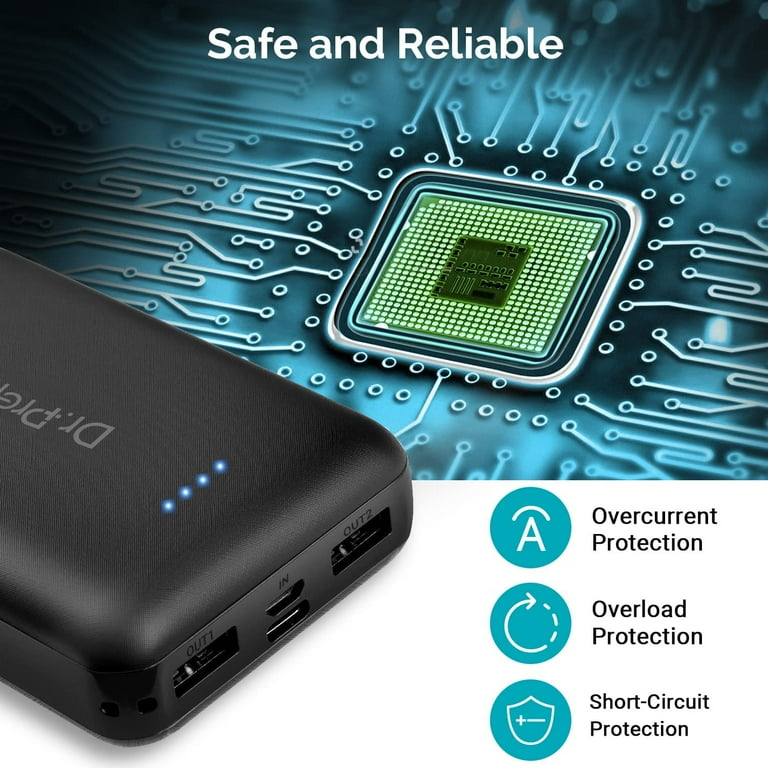 Prepare Compact Portable Lightweight 10000mAh Power Bank, Type-C Input  Android USB Output, Black