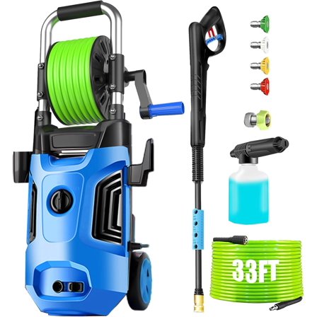 Huanherad 4800PSI 4.0GPM Heavy Duty Power Washer with 33 FT Extension Hose, 4 Quick Connect Nozzles and Foam Cannon for Cars/Fences/Driveways/Patios/Home Cleaning, Blue