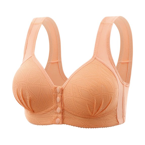 NASIQXB Women's Front Side Buckle Lace Edge Without Steel Ring Movement Seamless Gathering Adjustment Yoga Sleep Large Bra Soft Cotton Plus Size
