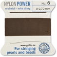 thumbnail image 3 of Griffin Nylon Bead Cord Perlseide – Brown Color – Size 6 (0.70mm) – 2 meters per card – Stainless Steel Needle Attached – For Knotting Pearls, Gemstones, Crystals and Beads, 3 of 7