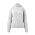 thumbnail image 5 of Rovga Fall Winter Casual Off The Shoulder Turtleneck Hollow Out Long Sleeve Knitted Pullover Knitwear Women Trendy Outerwear, 5 of 6