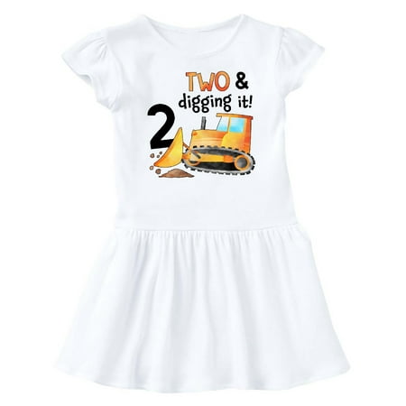 

Inktastic Two and Digging It Bulldozer 2nd Birthday Gift Baby Girl Dress
