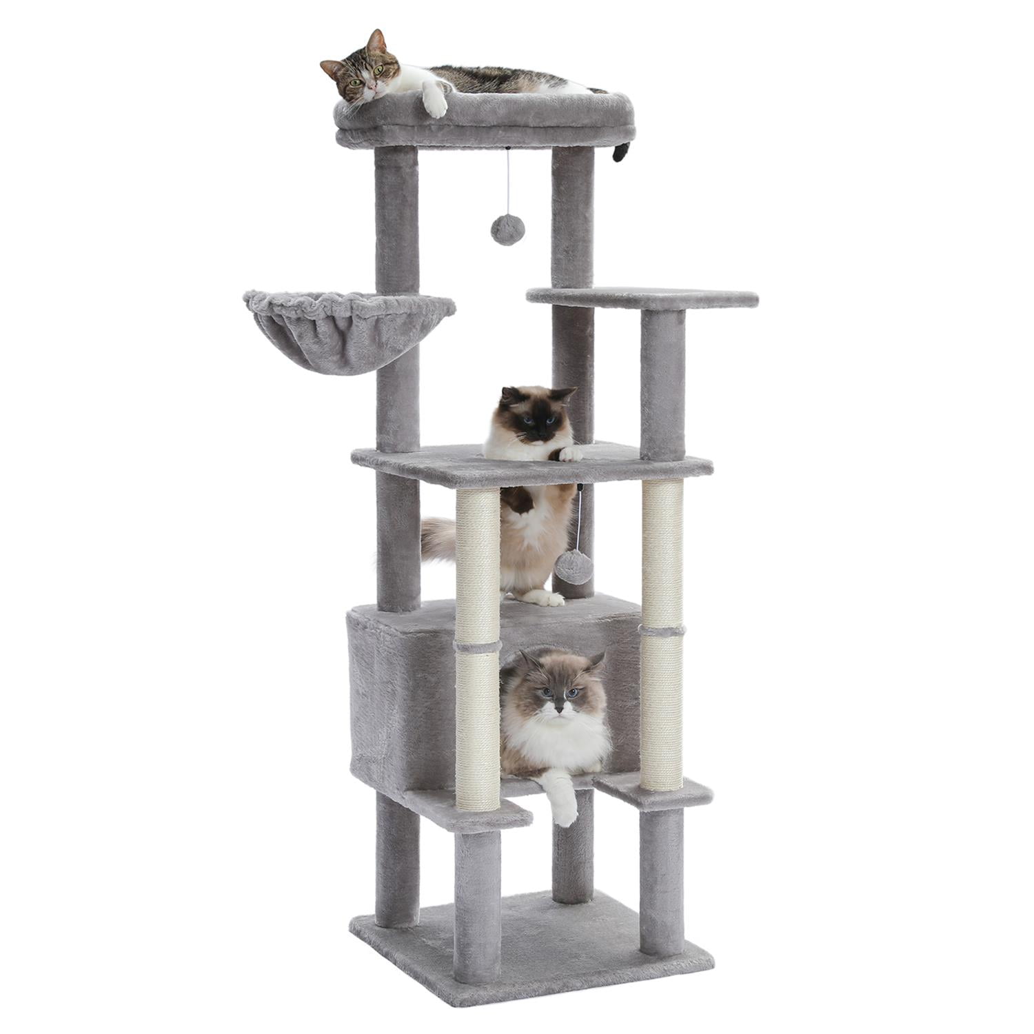 Pefilos 54" Cat Tree House for Indoor Cats, Cute Sisal Rope Cat Condo Plush Cat Climb Tree Cat Tree Tower for Large Cat, Gray Pefilos 54" Cat Tree House for Indoor Cats, Cute Sisal Rope Cat Condo Plush Cat Climb Tree Cat Tree Tower for Large Cat, Gray