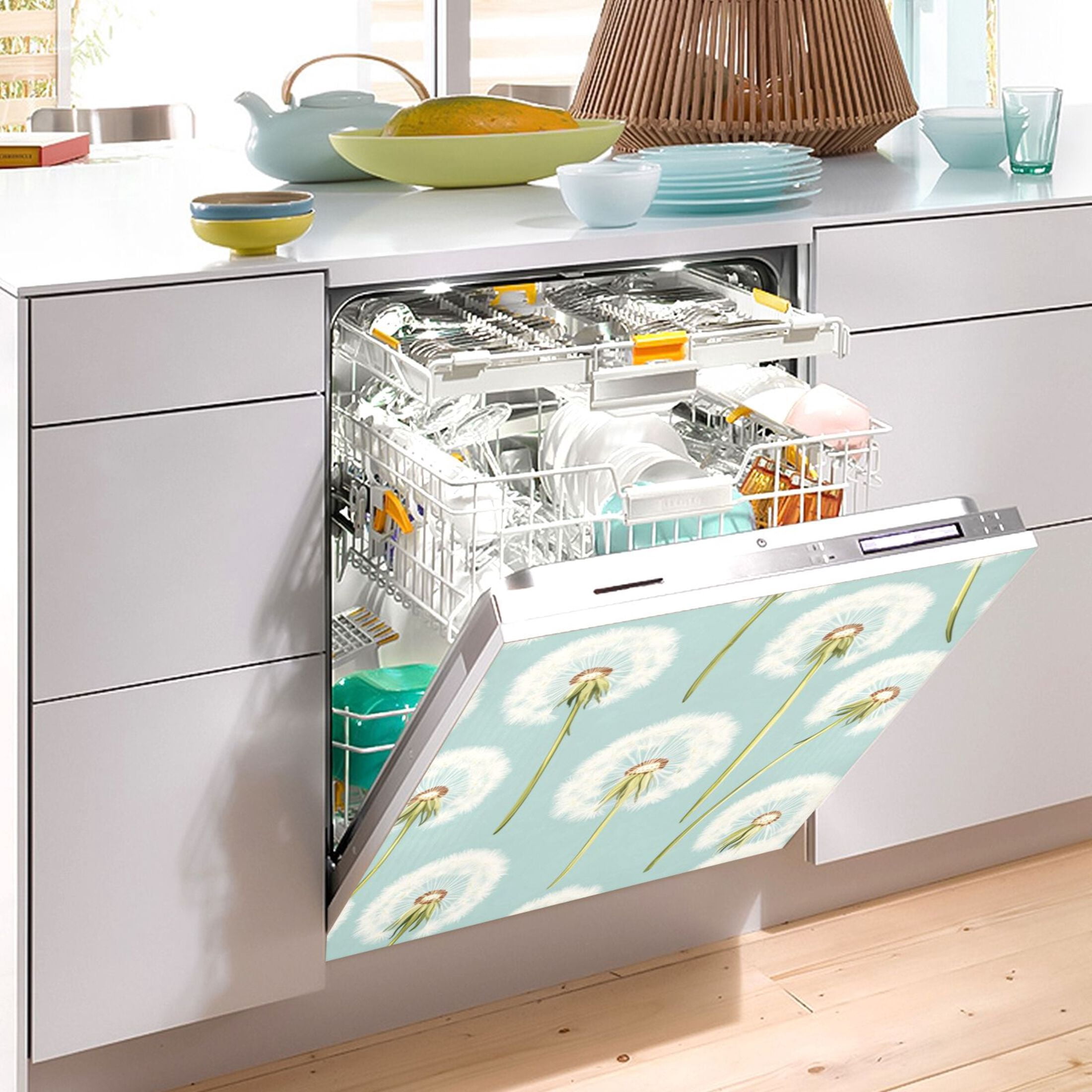 Dishwasher Magnetic Sticker 23x26 Inch Refrigerator Magnetic Sticker Washing Machine Magnetic Sticker Kitchen Panel Magnetic Sticker Home Decor White Cartoon Dandelion