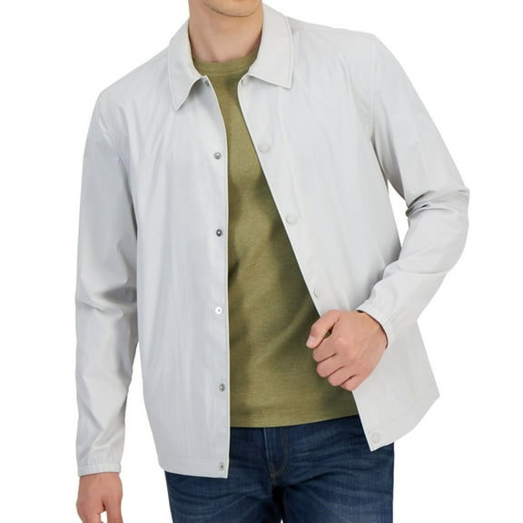 Michael Kors Mens Solid Shirt Jacket, Grey, XX-Large