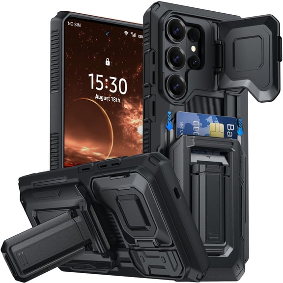 ANTSHARE for Samsung Galaxy S26 Ultra Wallet Case with Card Holder & Kickstand & Full Camera Lens Cover, Military Grade Drop Shockproof Rugged Phone Case for S26 Ultra 6.9'', Black