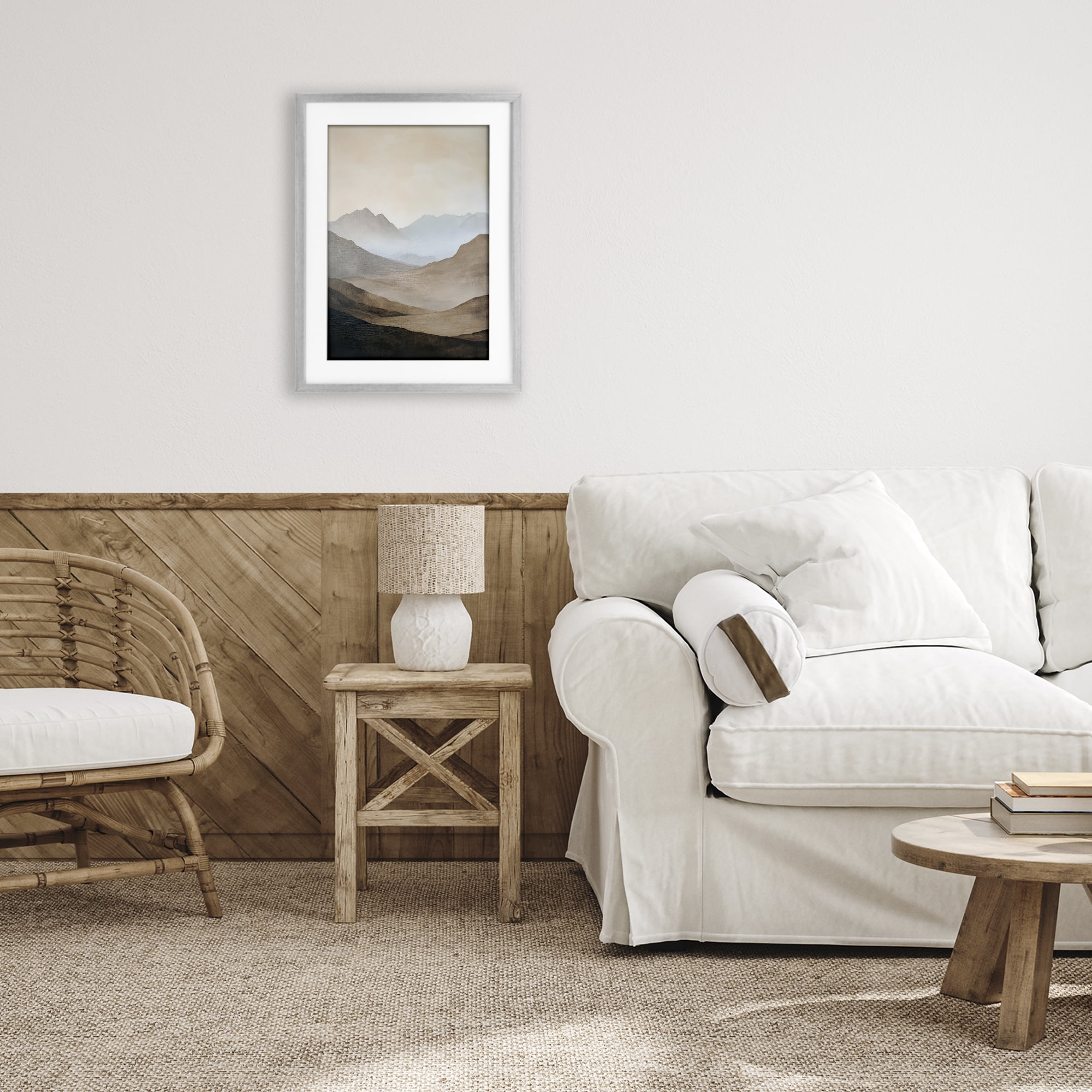 Stupell Industries Foggy Mountains Over Valley Gray Framed Print Under Glass, design by Petal Prints Design