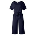 thumbnail image 4 of JDEFEG Boiler Suit Women Women Casual Jumpsuit Round Neck Solid Color Junpsuit Short Sleeves Belted Wide Elegant Leg Pant Jumpsuit Jumpsuit Workpolyester,Spandex Navy Xl, 4 of 6