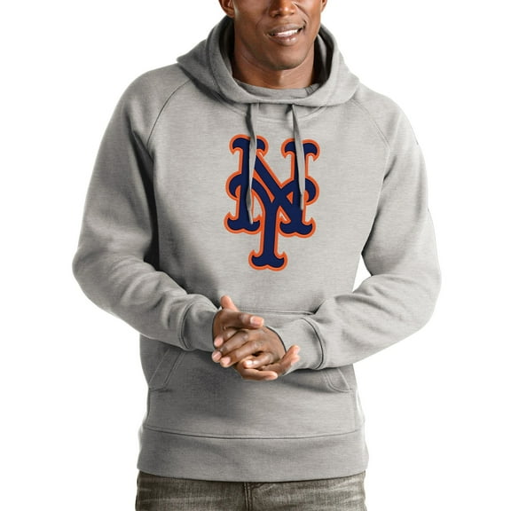 Men's Antigua Heathered Gray New York Mets Victory Pullover Hoodie