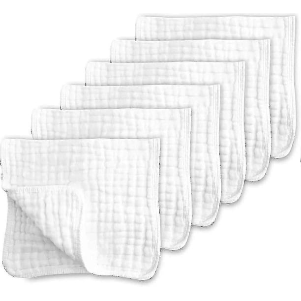 Muslin Burp Cloths For Baby 100% Cotton Large 20"x10" 6 Layers Thicken Super Soft And Absorbent (6 Pack,white)
