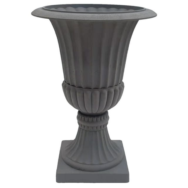 Dark grey rust Angelo Décor MenzoMix 30-inch Murano urn planter with fluted detailing and square pedestal base.