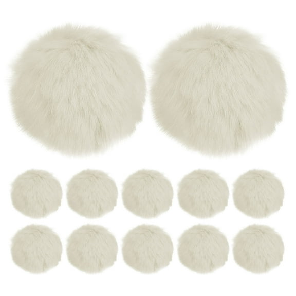 Uxcell 12-Pack Faux Fur Pom Poms, 3.1 Inch/ 8 cm Soft Fluffy PomPoms Balls Faux Rabbit Fur with Elastic Loop for DIY[Beige]