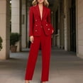 thumbnail image 2 of Women's 2 Piece Business Casual Outfits Long Sleeve Double Breasted Suit Blazers and Straight Leg Dress Pants Sets (XL, Red), 2 of 6