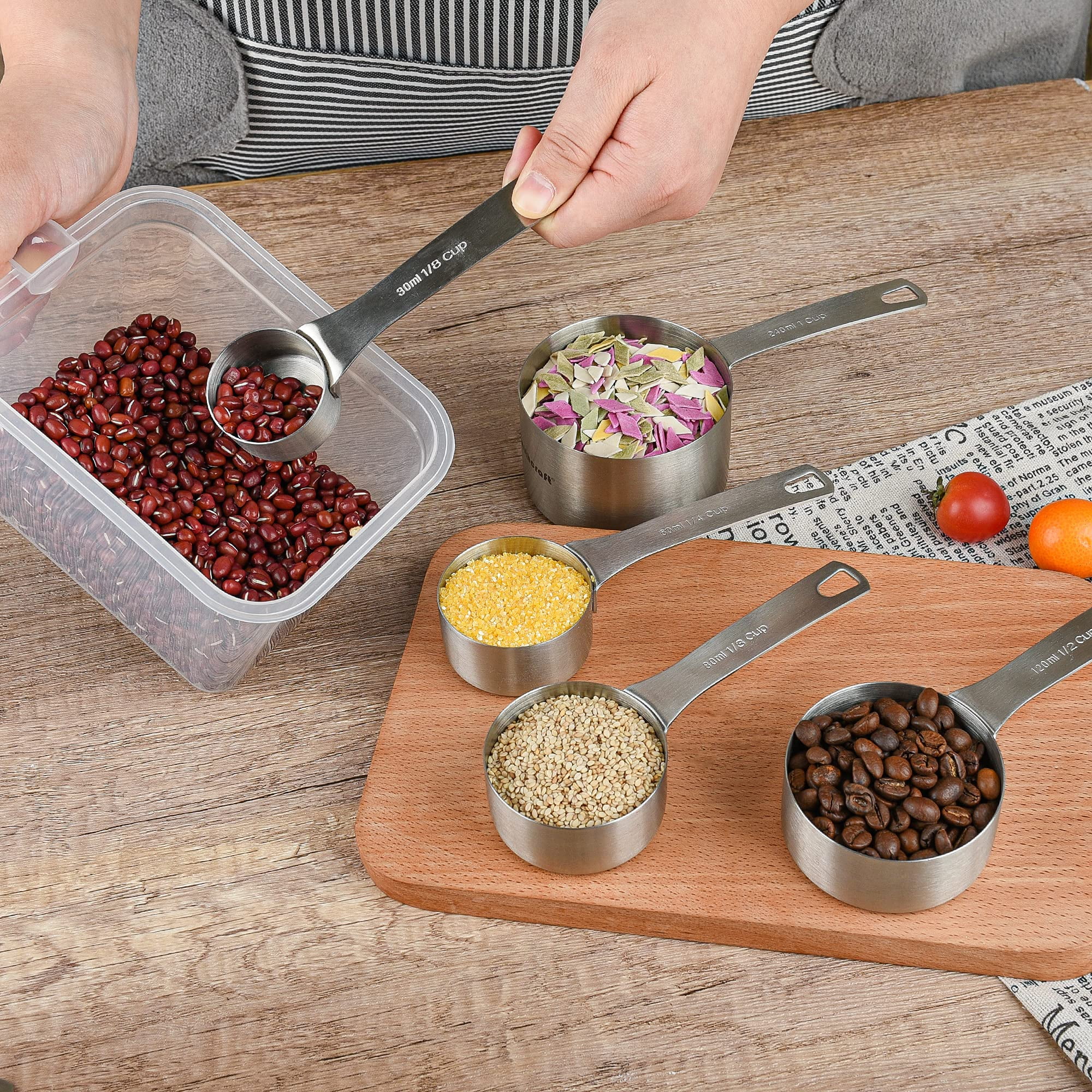 Measuring Cups Set 5  18/8 (304) Stainless Steel For Baking & Kitchen Dry Liquid Metric Measure Cup With 1/8 1/3