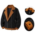 thumbnail image 6 of Donemore Men's Solid Color Vintage Motorcycle Jacket with Zipper Pockets Long Sleeve Turn-Down Collar No Hood Polyester Outerwear, 6 of 9