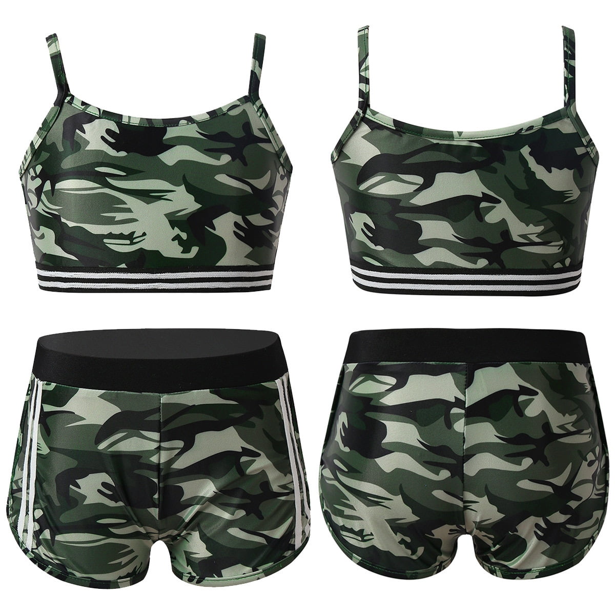 iiniim Kids Girls Camouflage Tank Crop Top Shorts Set Sports Workout ...